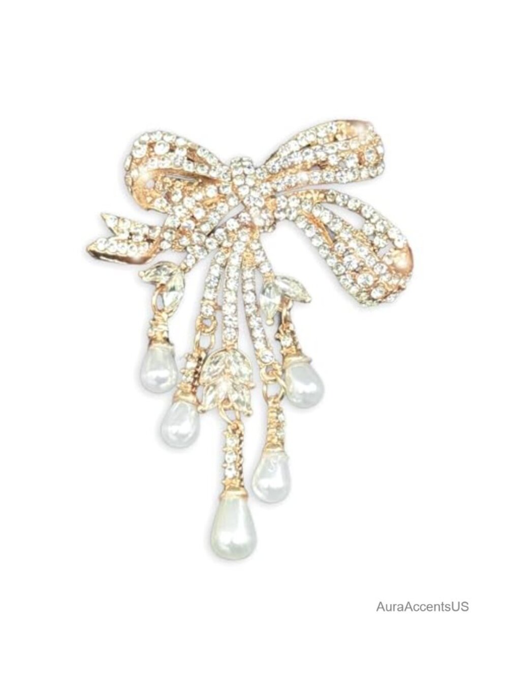 Rhinestone Flower Brooch Pin Gold-Plated Zircon Pearl Statement Jewelry